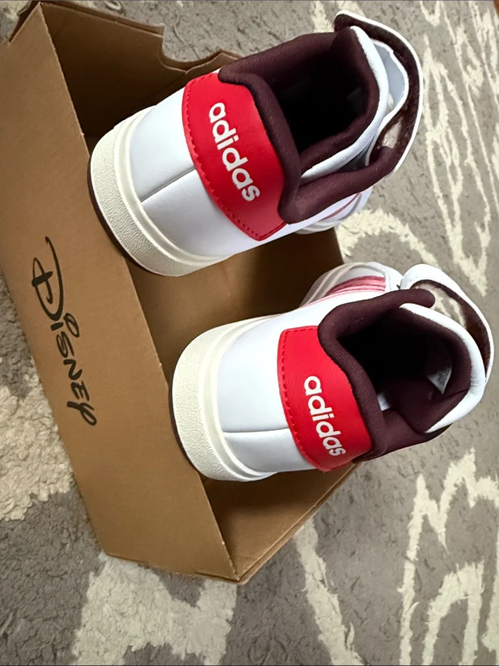 adidas Kids White Sneakers with Pink Polka-Stripe and Minnie Accent